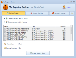 Mz Registry Backup screenshot